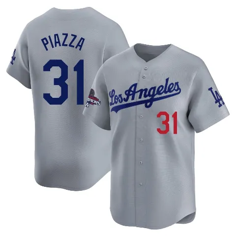 Men's Los Angeles Dodgers ＃31 Mike Piazza Gray Limited Away World Series Champions Jersey