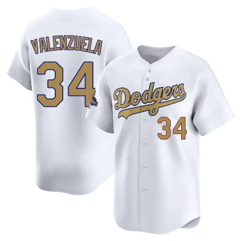 Men's Los Angeles Dodgers ＃34 Fernando Valenzuela Gold Limited White 2025 Collection Jersey