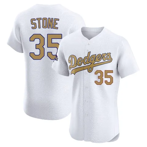 Men's Los Angeles Dodgers ＃35 Gavin Stone Gold Elite White 2025 Collection Jersey