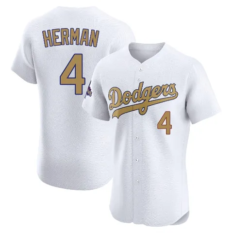 Men's Los Angeles Dodgers ＃4 Babe Herman Gold Elite White 2025 Collection Jersey