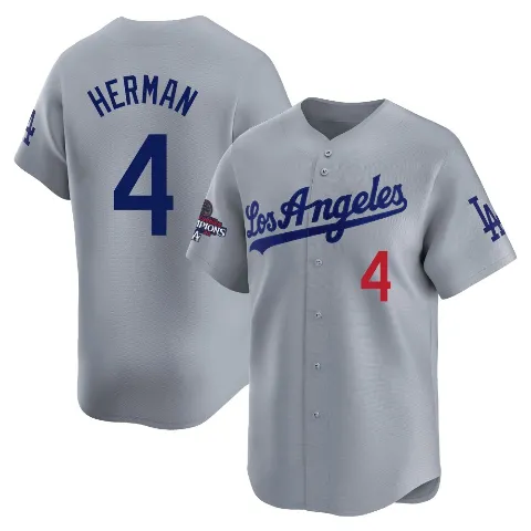 Men's Los Angeles Dodgers ＃4 Babe Herman Gray Limited Away World Series Champions Jersey