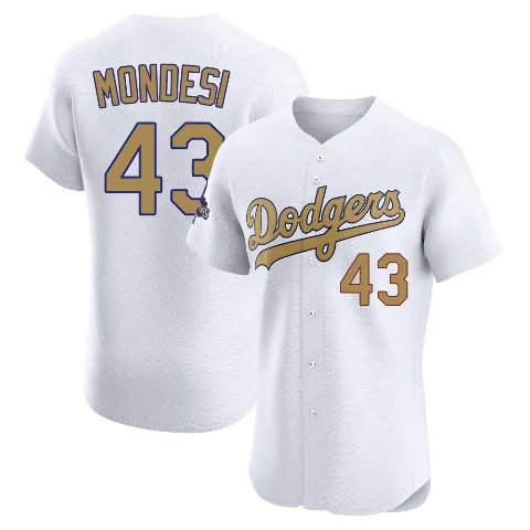 Men's Los Angeles Dodgers ＃43 Raul Mondesi Gold Elite White 2025 Collection Jersey