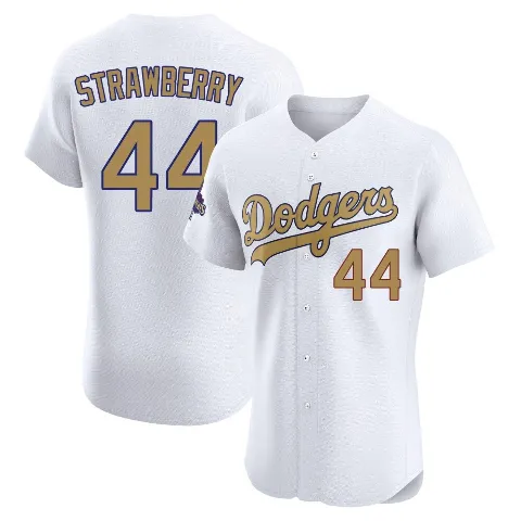 Men's Los Angeles Dodgers ＃44 Darryl Strawberry Gold Elite White 2025 Collection Jersey