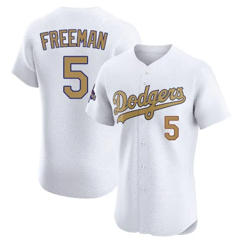 Men's Los Angeles Dodgers ＃5 Freddie Freeman Gold Elite White 2025 Collection Jersey