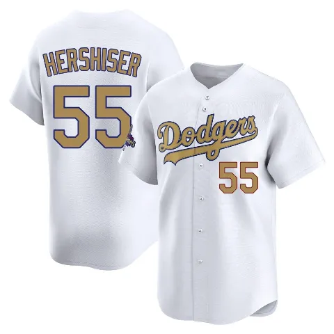 Men's Los Angeles Dodgers ＃55 Orel Hershiser Gold Limited White 2025 Collection Jersey