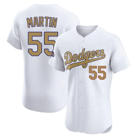 Men's Los Angeles Dodgers ＃55 Russell Martin Gold Elite White 2025 Collection Jersey