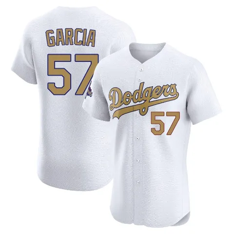 Men's Los Angeles Dodgers ＃57 Luis Garcia Gold Elite White 2025 Collection Jersey