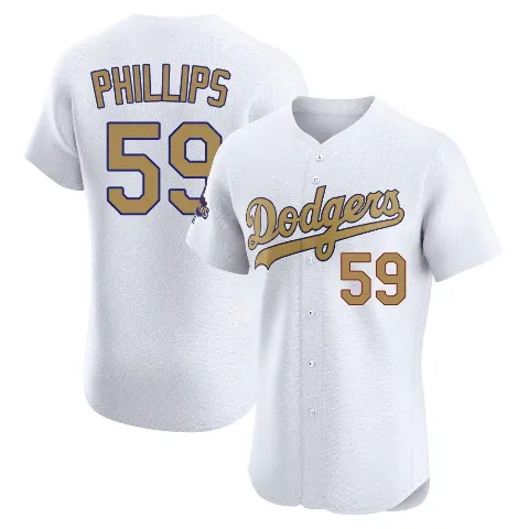Men's Los Angeles Dodgers ＃59 Evan Phillips Gold Elite White 2025 Collection Jersey