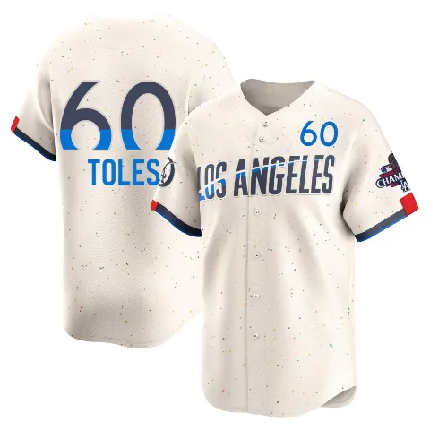 Men's Los Angeles Dodgers ＃60 Andrew Toles Cream Limited 2024 City Connect World Series Champions Jersey