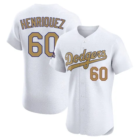 Men's Los Angeles Dodgers ＃60 Edgardo Henriquez Gold Elite White 2025 Collection Jersey
