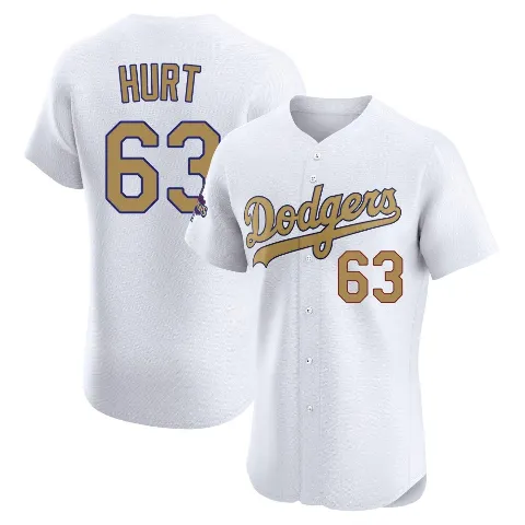 Men's Los Angeles Dodgers ＃63 Kyle Hurt Gold Elite White 2025 Collection Jersey