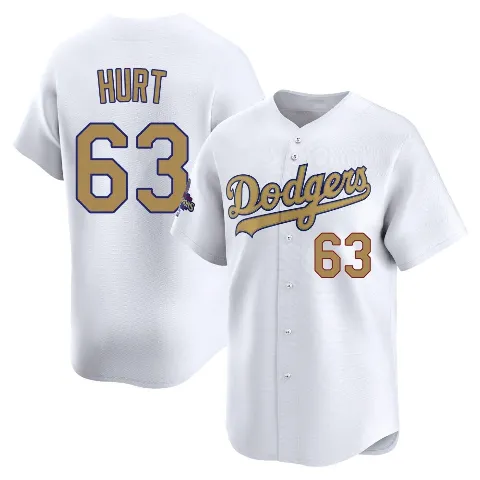 Men's Los Angeles Dodgers ＃63 Kyle Hurt Gold Limited White 2025 Collection Jersey