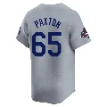 Men's Los Angeles Dodgers ＃65 James Paxton Gray Limited Away World Series Champions Jersey