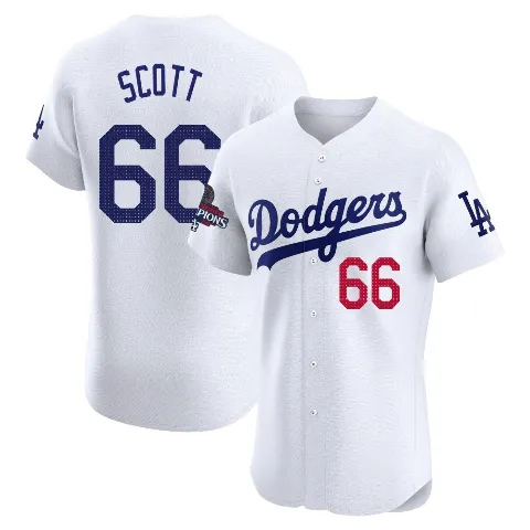 Men's Los Angeles Dodgers ＃66 Tanner Scott White Elite Home World Series Champions Jersey