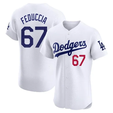 Men's Los Angeles Dodgers ＃67 Hunter Feduccia White Elite Home Jersey