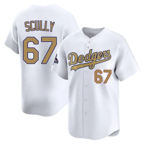 Men's Los Angeles Dodgers ＃67 Vin Scully Gold Limited White 2025 Collection Jersey