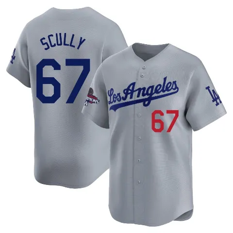 Men's Los Angeles Dodgers ＃67 Vin Scully Gray Limited Away World Series Champions Jersey