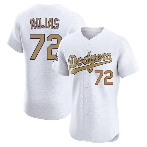 Men's Los Angeles Dodgers ＃72 Miguel Rojas Gold Elite White 2025 Collection Jersey