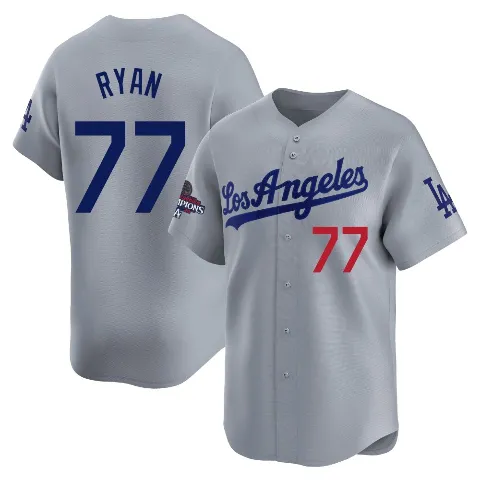 Men's Los Angeles Dodgers ＃77 River Ryan Gray Limited Away World Series Champions Jersey
