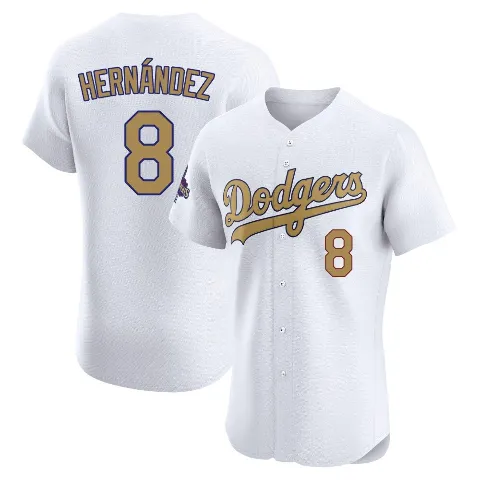 Men's Los Angeles Dodgers ＃8 Enrique Hernandez Gold Elite White 2025 Collection Jersey