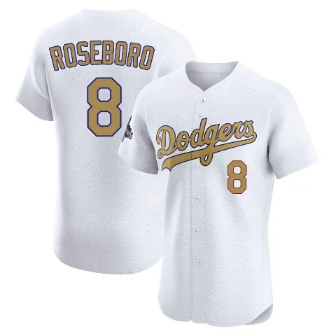 Men's Los Angeles Dodgers ＃8 John Roseboro Gold Elite White 2025 Collection Jersey