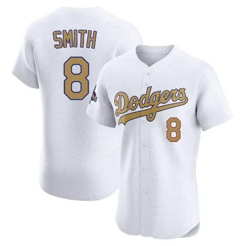 Men's Los Angeles Dodgers ＃8 Reggie Smith Gold Elite White 2025 Collection Jersey