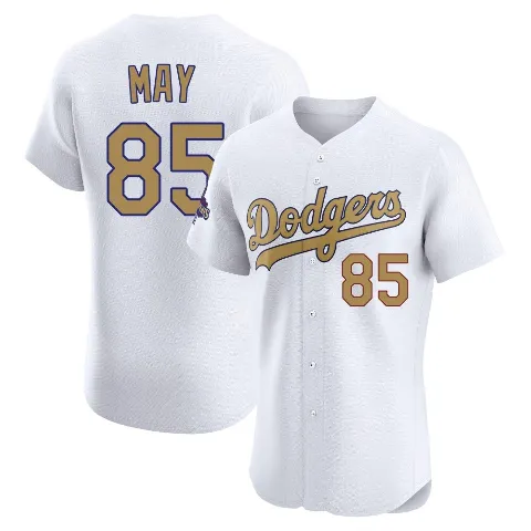 Men's Los Angeles Dodgers ＃85 Dustin May Gold Elite White 2025 Collection Jersey