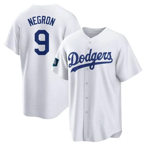 Men's Los Angeles Dodgers ＃9 Kristopher Negron White Replica 2024 World Tour Seoul Series Home Jersey