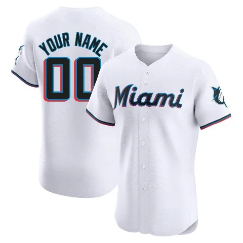 Men's Miami Marlins ＃00 Custom White Elite Home Jersey