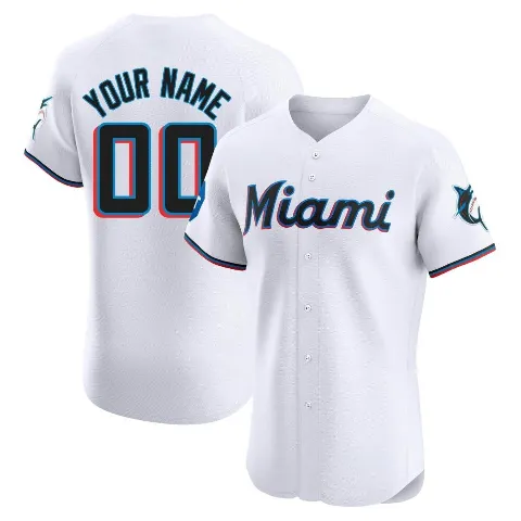 Men's Miami Marlins ＃00 Custom White Elite Home Patch Jersey