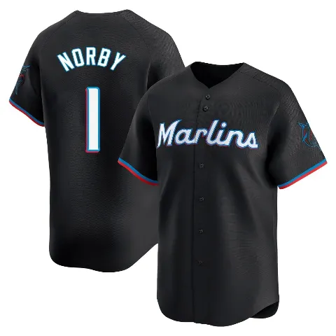 Men's Miami Marlins ＃1 Connor Norby Black Limited Alternate Jersey