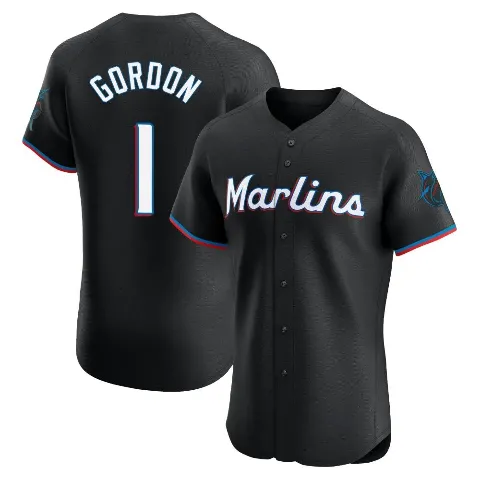 Men's Miami Marlins ＃1 Nick Gordon Black Elite Alternate Vapor Premier Jersey