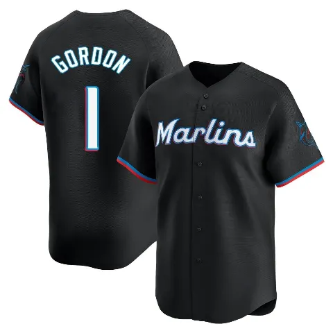 Men's Miami Marlins ＃1 Nick Gordon Black Limited Alternate Jersey