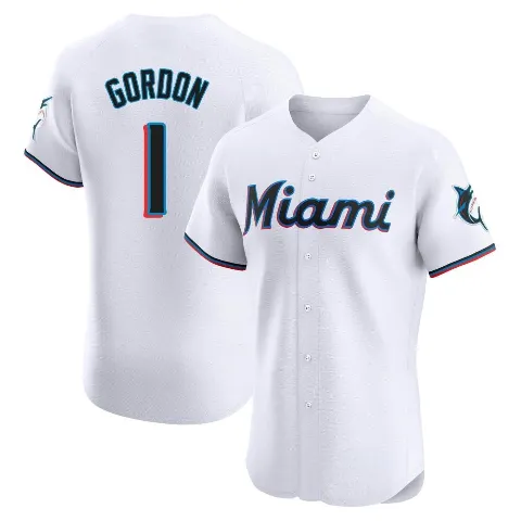 Men's Miami Marlins ＃1 Nick Gordon White Elite Home Jersey