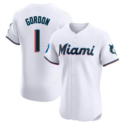 Men's Miami Marlins ＃1 Nick Gordon White Elite Home Patch Jersey