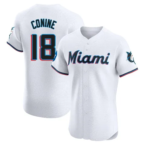 Men's Miami Marlins ＃18 Griffin Conine White Elite Home Patch Jersey