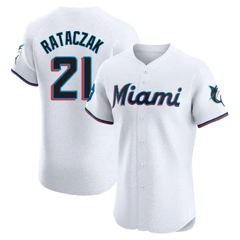 Men's Miami Marlins ＃21 Eric Rataczak White Elite Home Patch Jersey