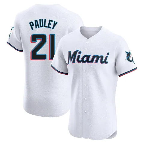Men's Miami Marlins ＃21 Graham Pauley White Elite Home Jersey