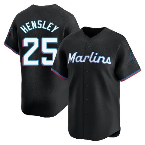 Men's Miami Marlins ＃25 David Hensley Black Limited Alternate Jersey
