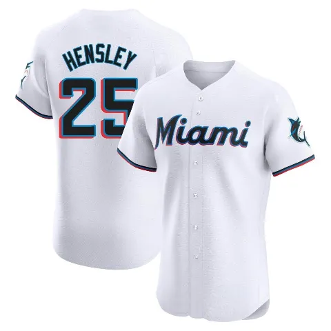 Men's Miami Marlins ＃25 David Hensley White Elite Home Jersey