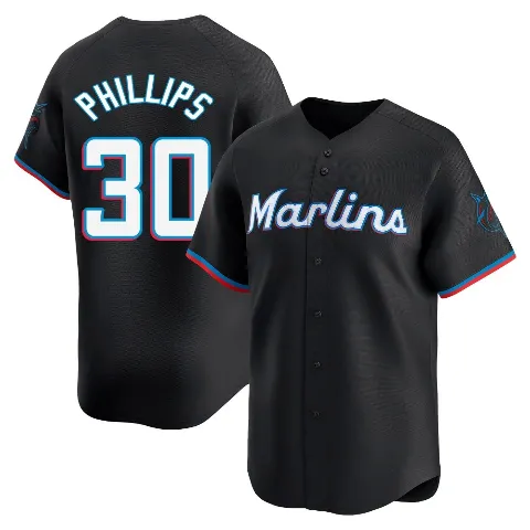 Men's Miami Marlins ＃30 Tyler Phillips Black Limited Alternate Jersey