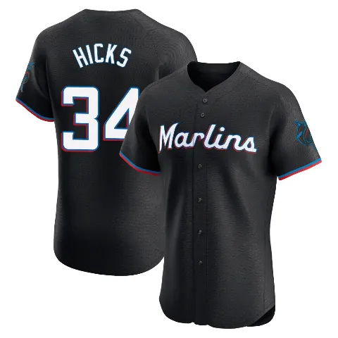 Men's Miami Marlins ＃34 Liam Hicks Black Elite Alternate Vapor Premier Jersey