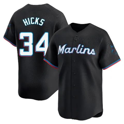 Men's Miami Marlins ＃34 Liam Hicks Black Limited Alternate Jersey