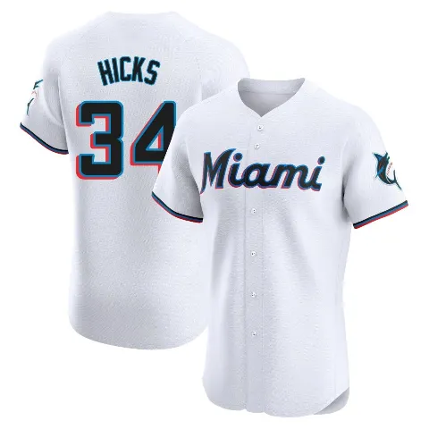 Men's Miami Marlins ＃34 Liam Hicks White Elite Home Jersey