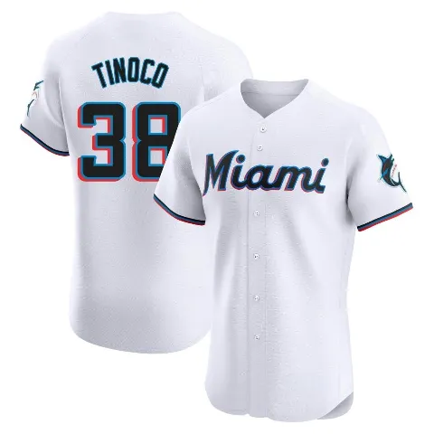 Men's Miami Marlins ＃38 Jesus Tinoco White Elite Home Jersey