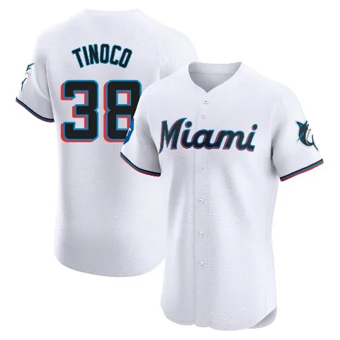 Men's Miami Marlins ＃38 Jesus Tinoco White Elite Home Patch Jersey