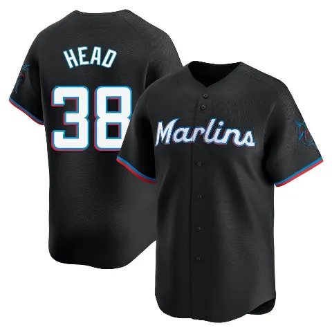 Men's Miami Marlins ＃38 Louis Head Black Limited Alternate Jersey