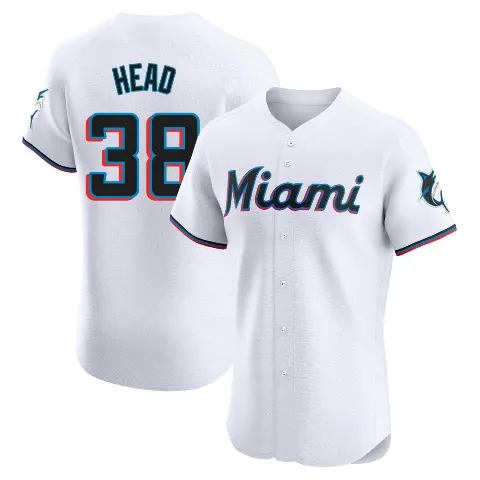 Men's Miami Marlins ＃38 Louis Head White Elite Home Jersey