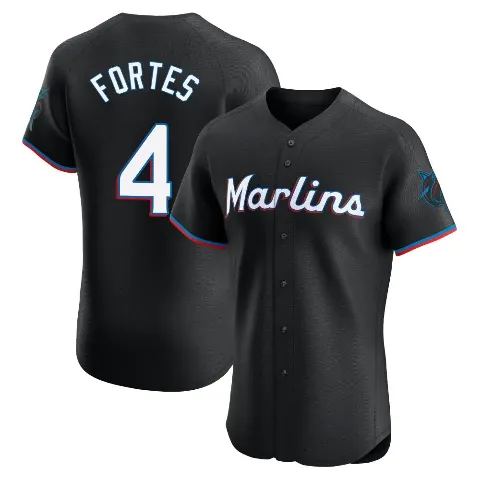 Men's Miami Marlins ＃4 Nick Fortes Black Elite Alternate Vapor Premier Jersey