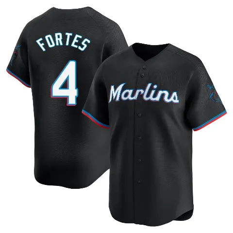 Men's Miami Marlins ＃4 Nick Fortes Black Limited Alternate Jersey